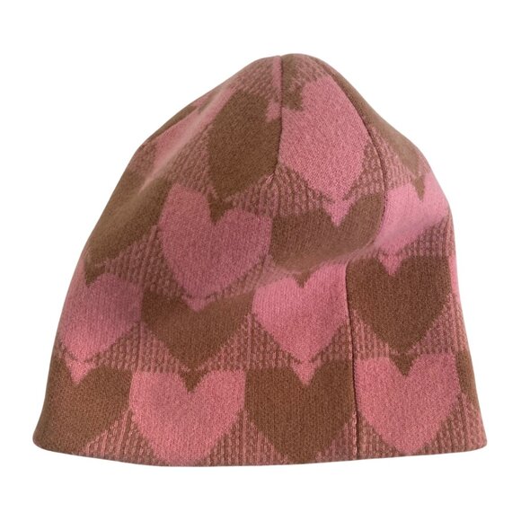 Kerri Rosenthal Cashmere Heart Hat Beanie Pink Brown Warm Quiet Luxury - Picture 10 of 11